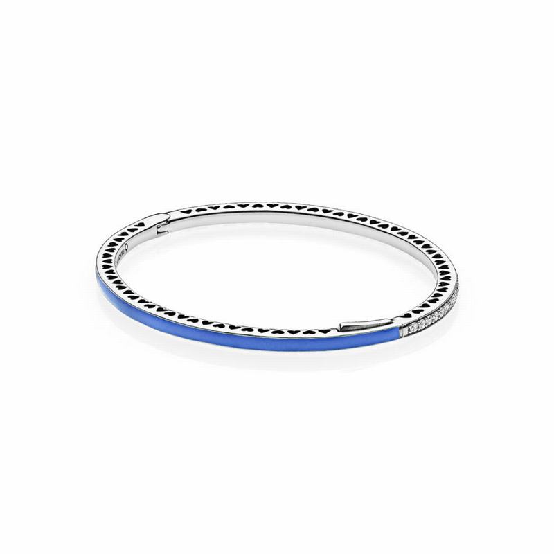 Radiant Hearts Of Pandora Bangle Bracelet Ireland - Sterling Silver/Enamel/Blue/Cubic Zirconia - 164